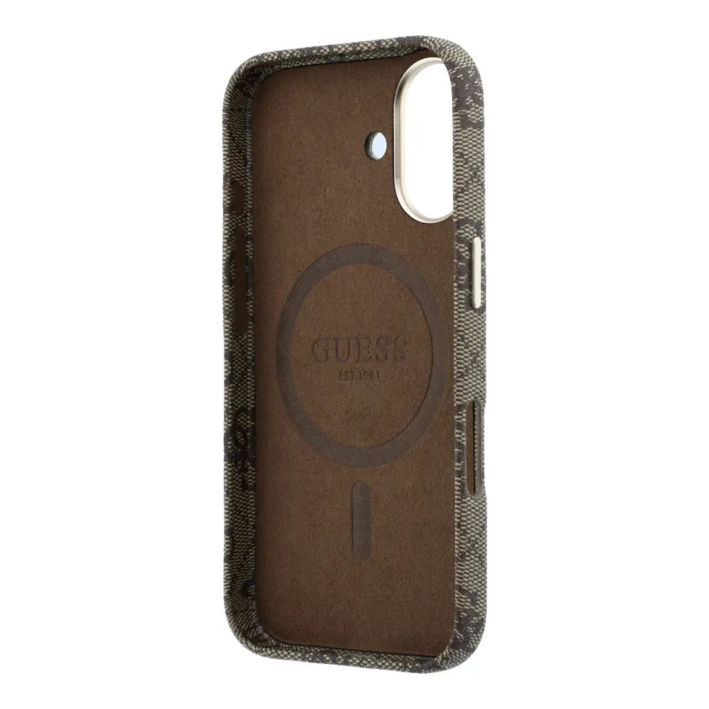 Guess GUHMP16S5P4FWMSW 4G Vintage Gold Logo Magsafe Hardcase for iPhone 16 Brown