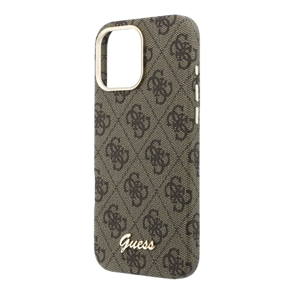 Guess GUHMP15X5P4FWMSW 4G Vintage Gold Logo MageSafe HardCase for iPhone 15 Pro Max Brown
