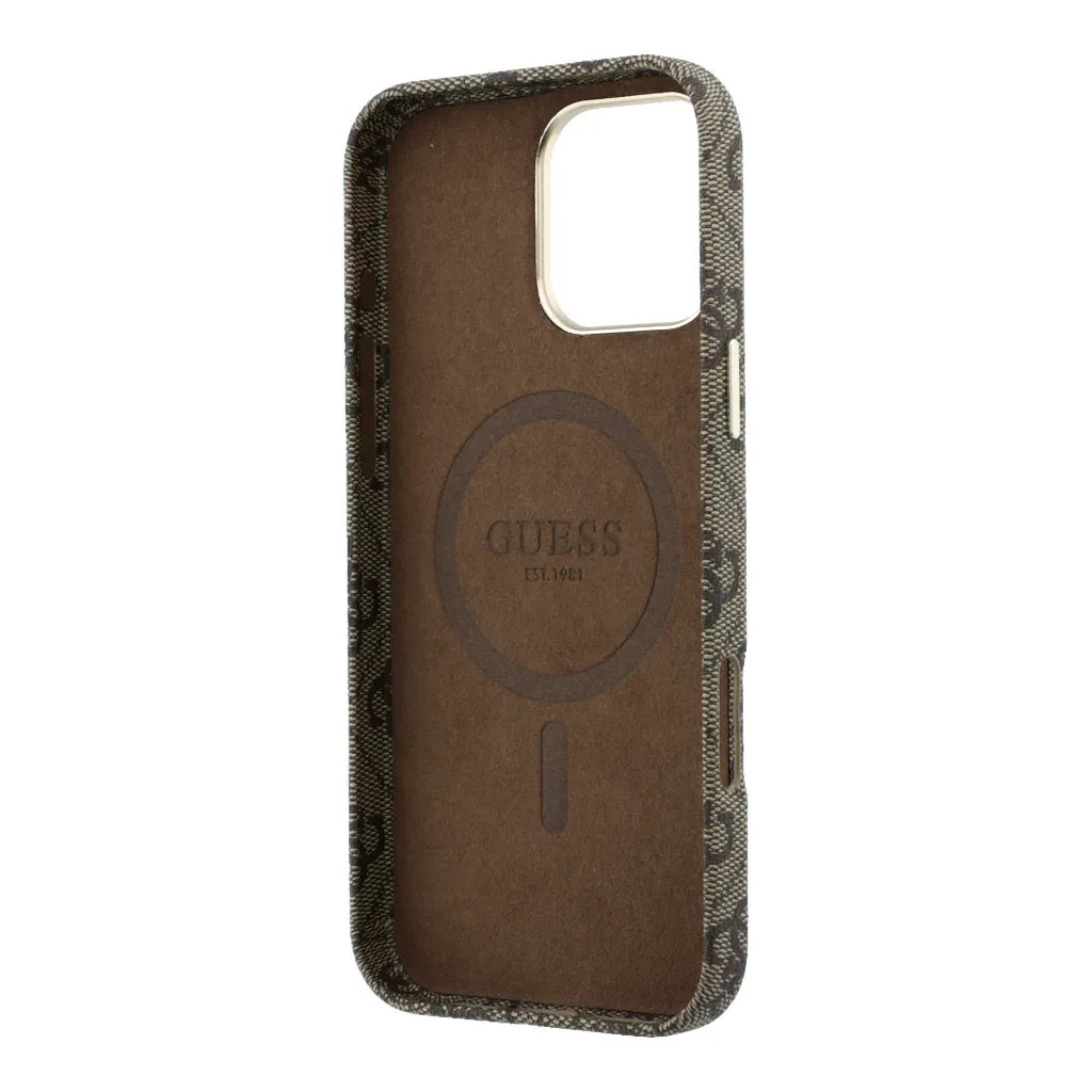 Guess GUHMP16X5P4FWMSW 4G Vintage Gold Logo MageSafe HardCase for iPhone 16 Pro Max Brown