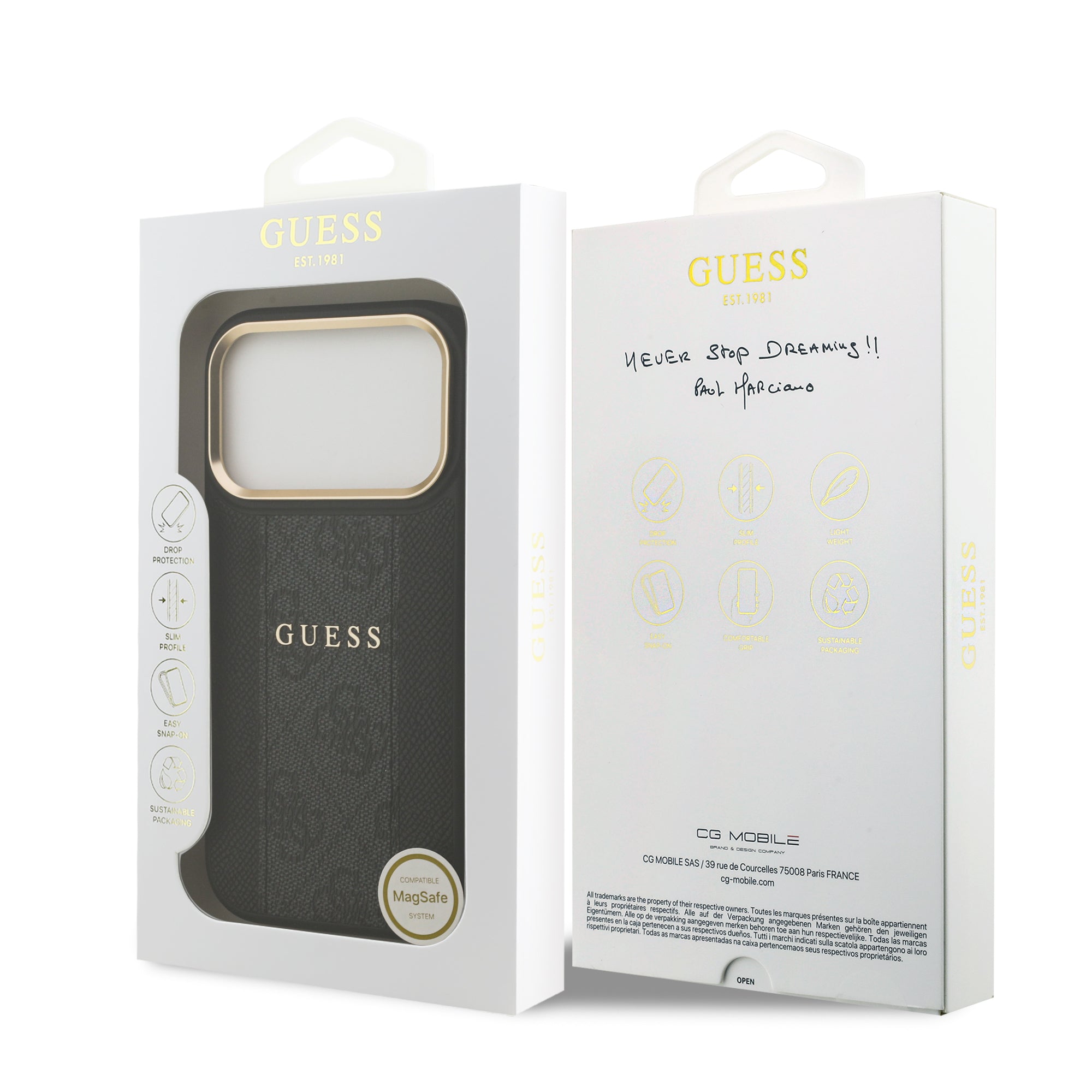 GUESS GUHMP17LPG4SEMCK Hardcase MagSafe PU W/ 4G PU Stripe Black iPhone 17 Pro