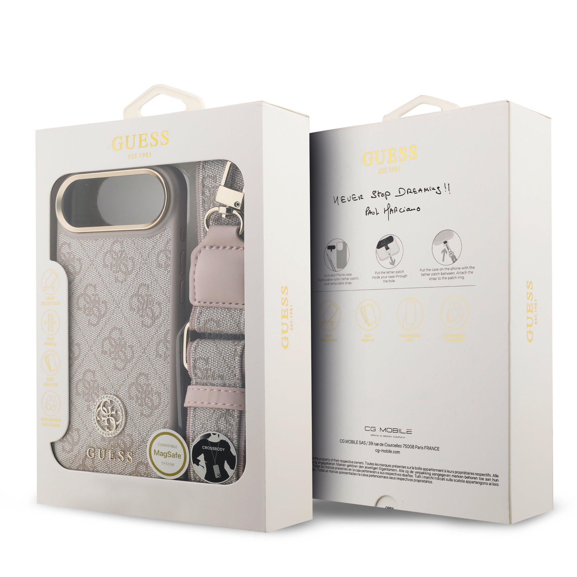 GUESS GUHMP17MP4G4DCSP HardCase MagSafe 4G PU W/ Strass Logo & Big Strap Metal Buttons Pink iPhone 17 Air