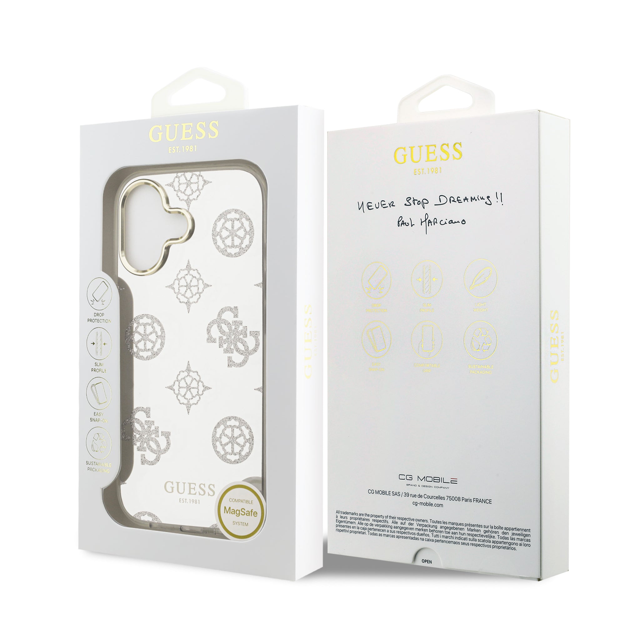 GUESS GUHMP17SHMRPOGDS HardCase MagSafe TPU Mirror W/ Peony Glitter Silver iPhone 17