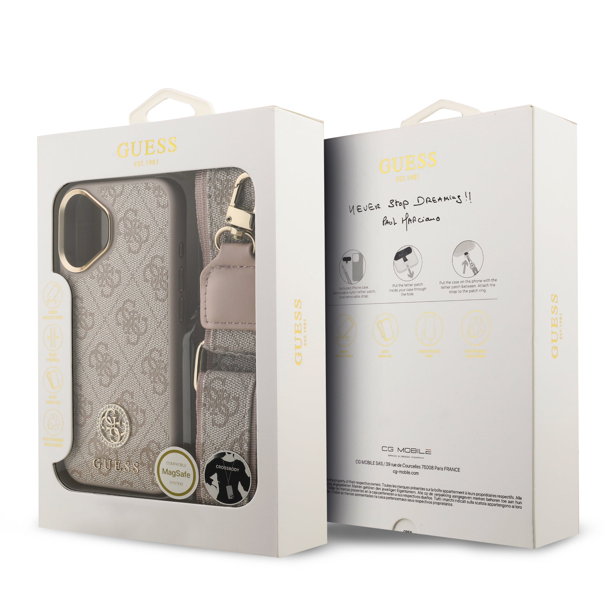 GUESS GUHMP17SP4G4DCSP HardCase MagSafe 4G PU W/ Strass Logo & Big Strap Metal Buttons Pink iPhone 17