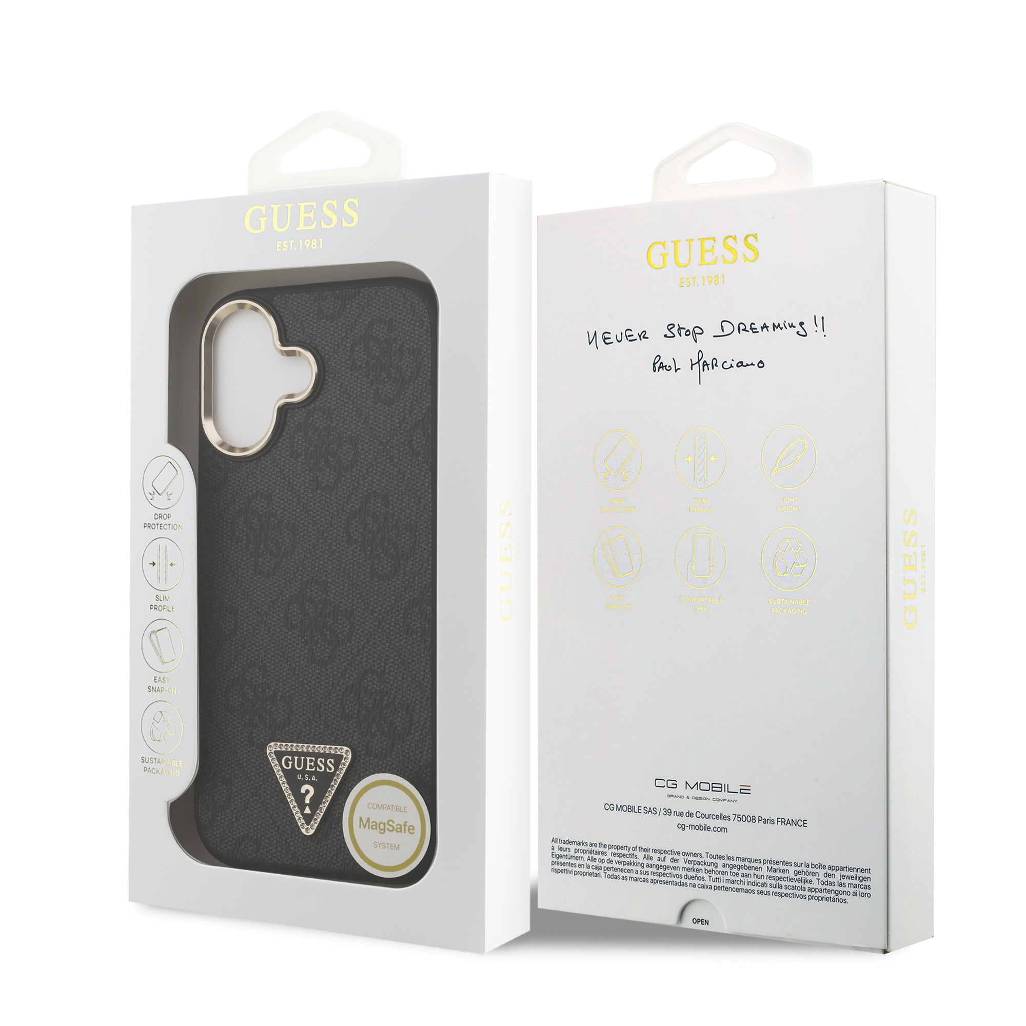 GUESS GUHMP17SP4GTDGMK HardCase MagSafe 4G PU W/ Triangle Logo GD Black iPhone 17