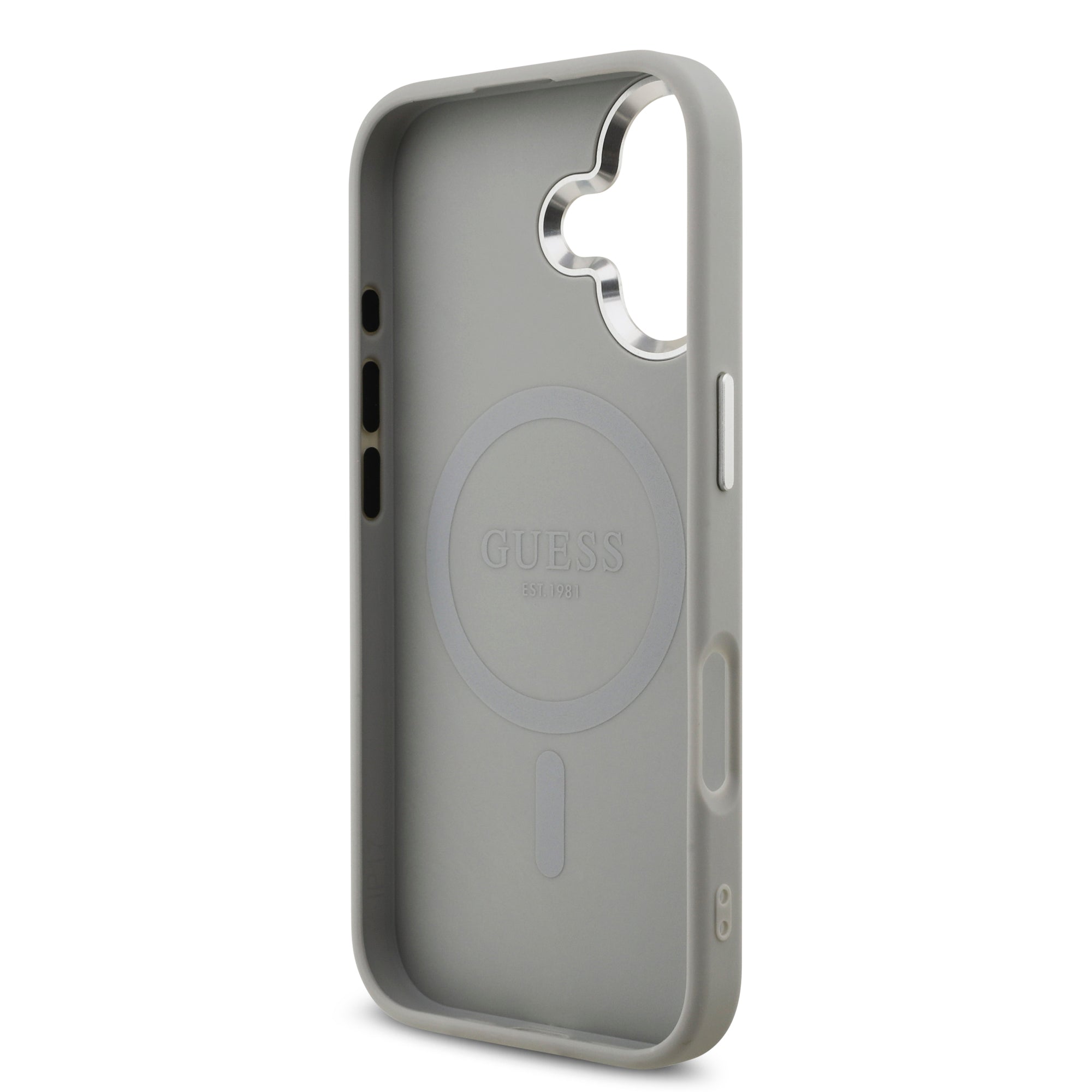 GUESS GUHMP17SPFGTSCMS Hardcase MagSafe PU Glitter W/ Triangle Logo SILVER iPhone 17