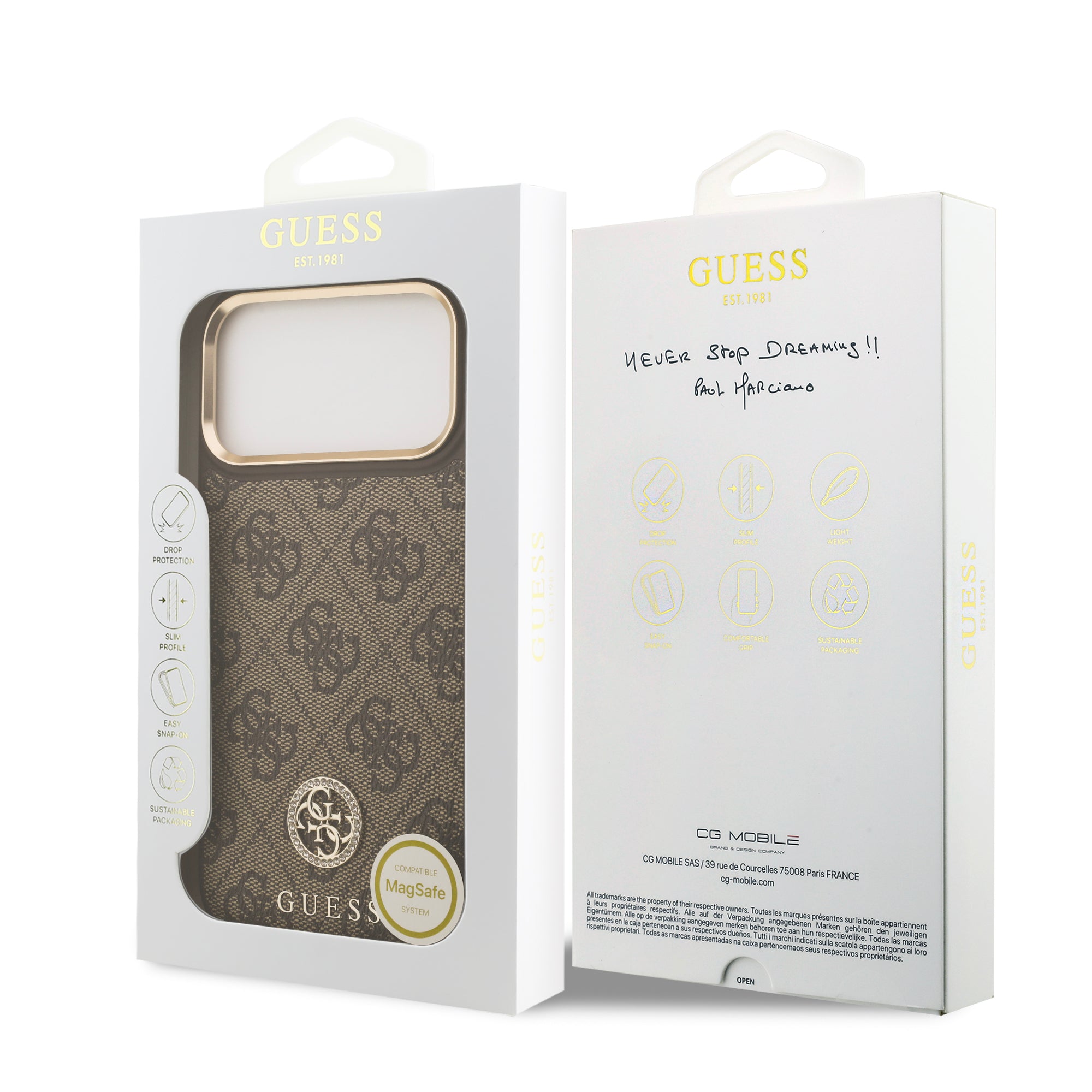 GUESS GUHMP17XP4GRMDEW HardCase MagSafe PU W/ 4G PU Strass Logo Brown iPhone 17 Pro Max