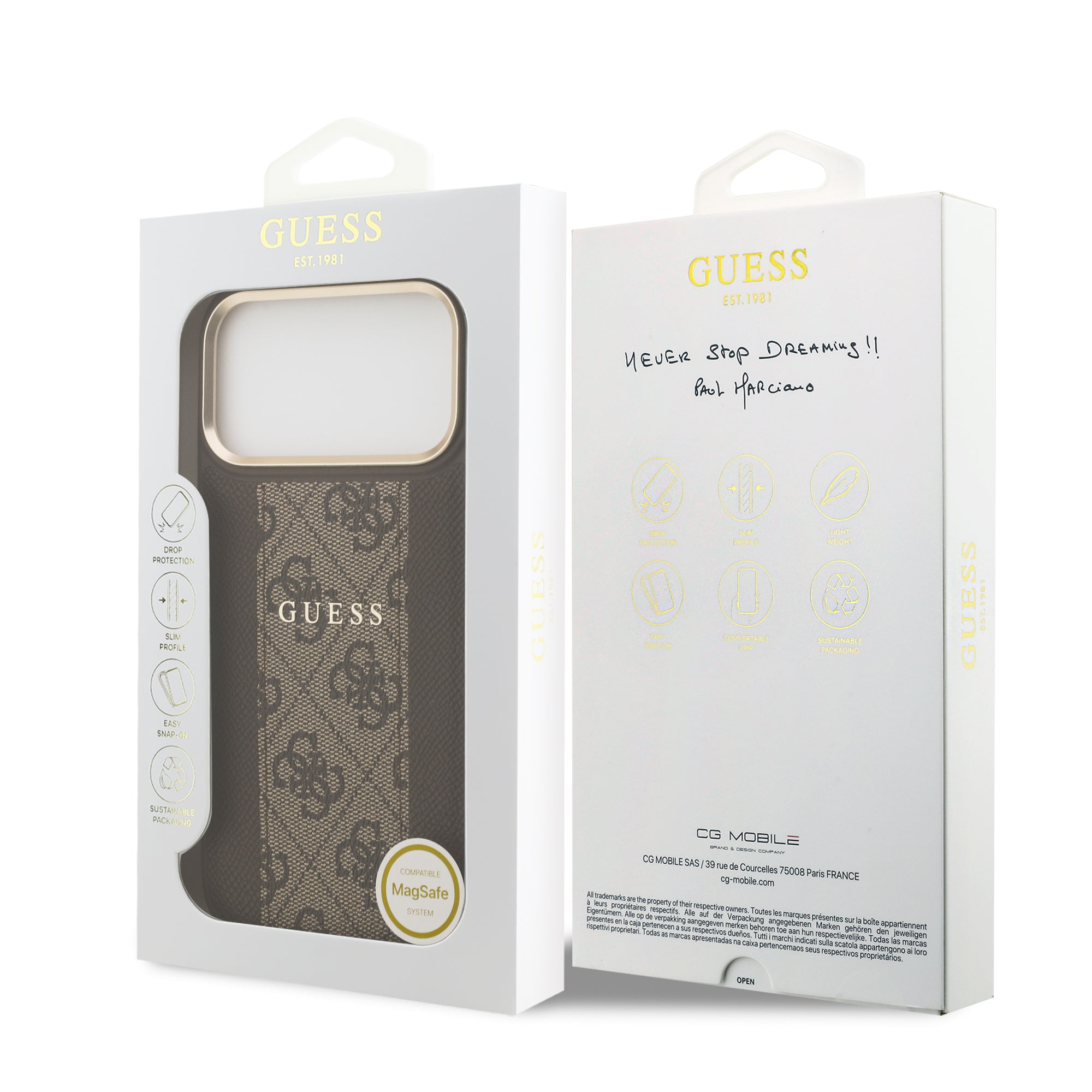 GUESSGUHMP17XPG4SEMCW HardCase MagSafe PU W/ 4G PU Stripe Brown iPhone 17 Pro Max