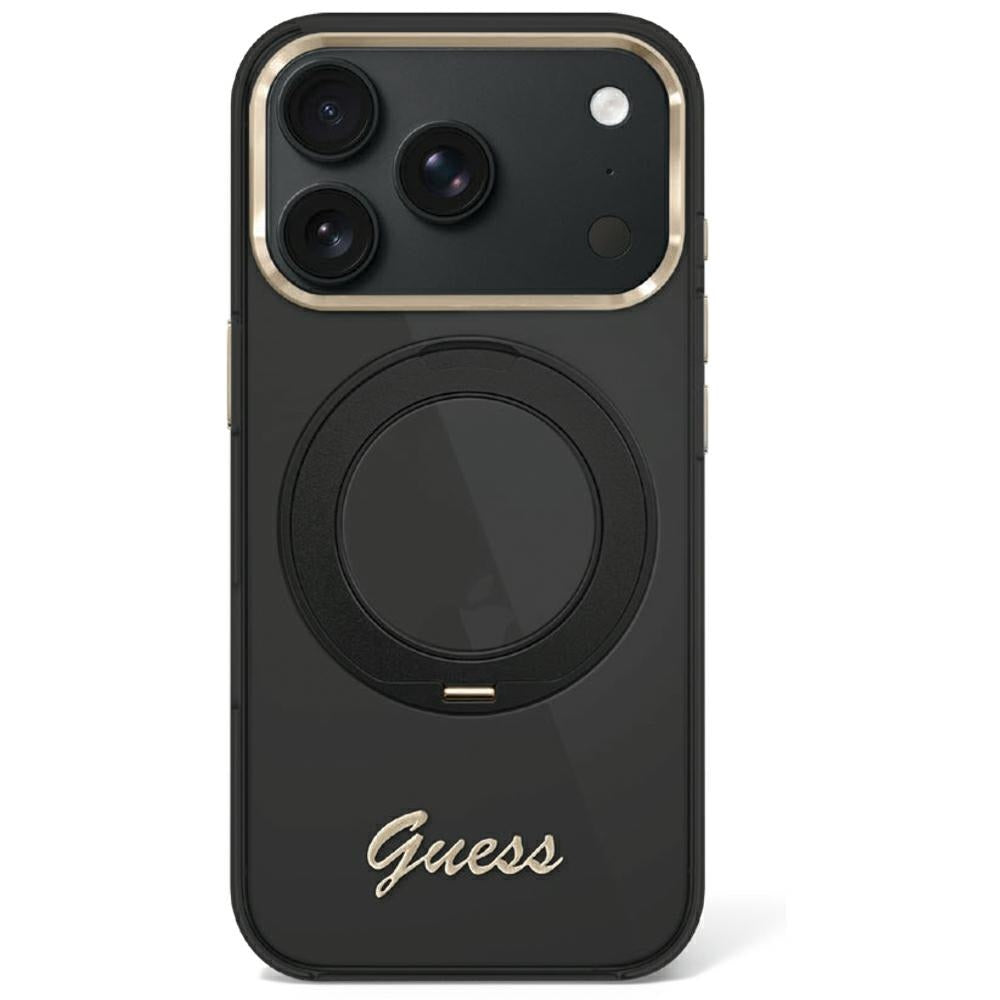 Guess GUHMP18L6HCCMSK IML Ring Stand 360 Script Metal Logo MagSafe for iPhone 18 Pro / 17 Pro Black