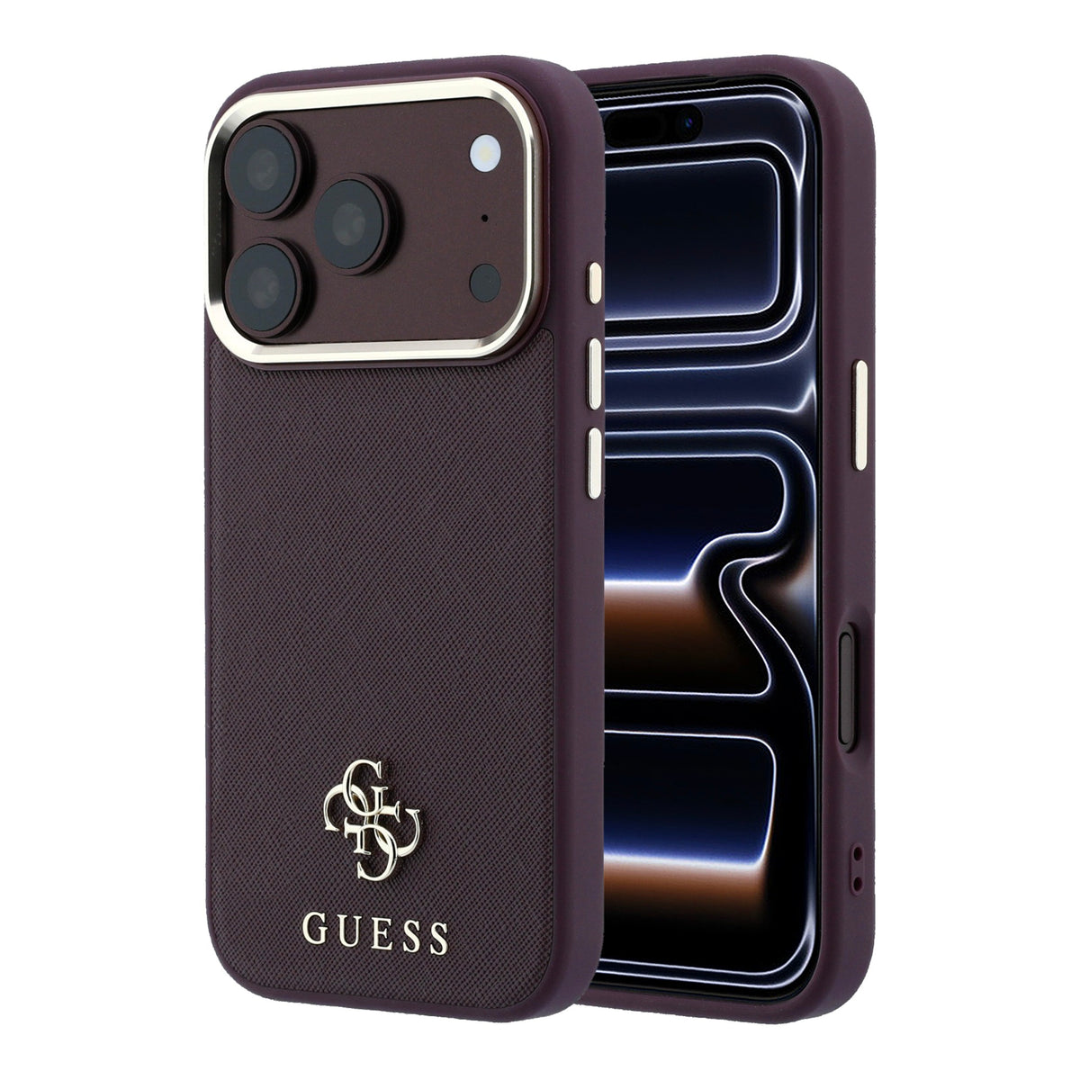 Guess GUHMP18L6PSA4DMU Saffiano Small 4G & Classic Logo MagSafe case for iPhone 18 Pro / 17 Pro burgundy