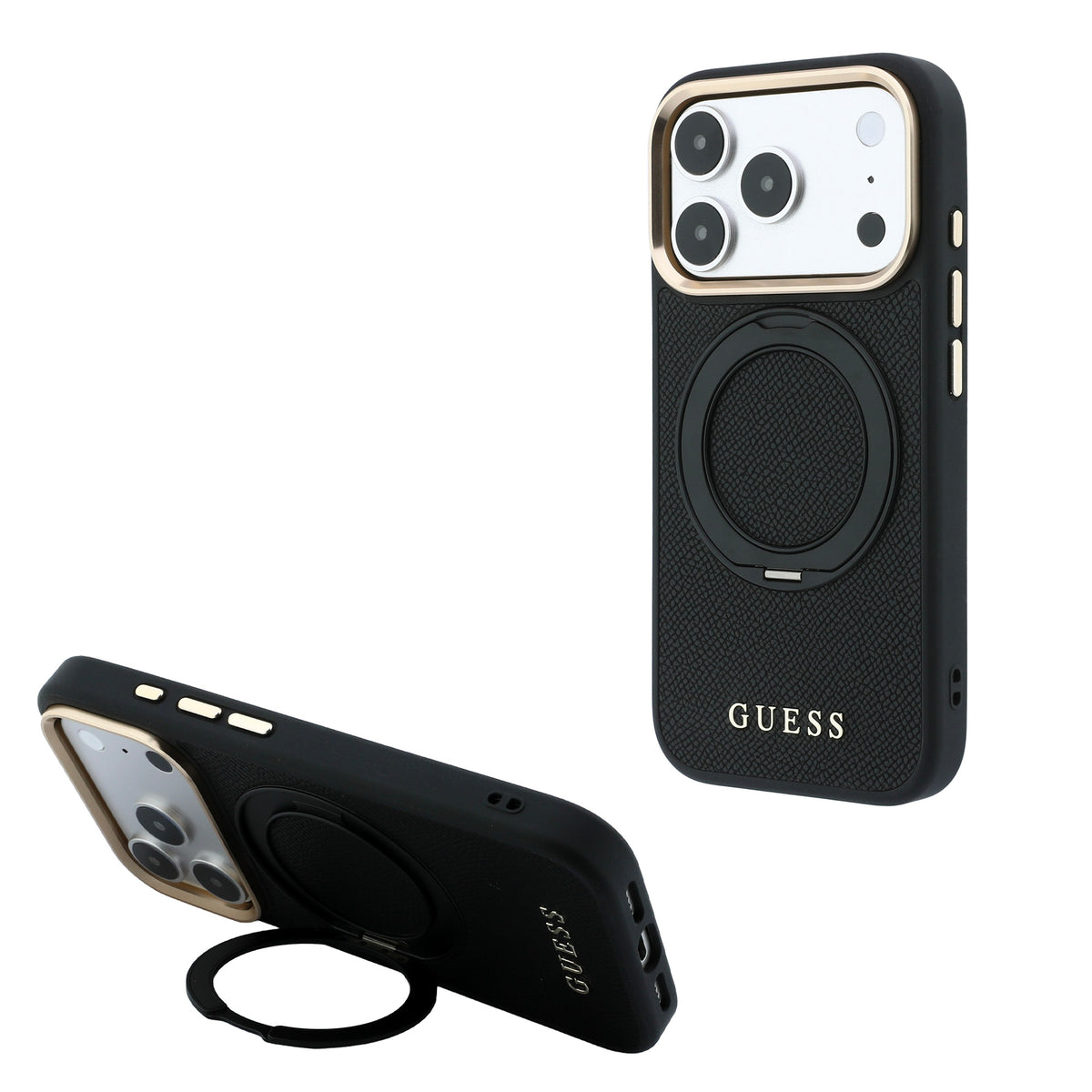 Guess GUHMP18L6PSGRSCLK Ring Stand 360 4G Classic Logo MagSafe case for iPhone 18 Pro / 17 Pro Black