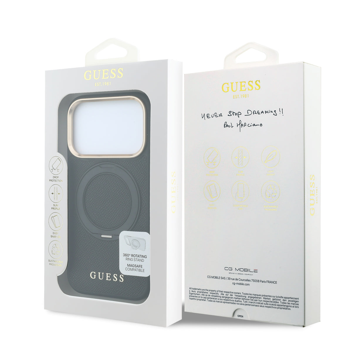 Guess GUHMP18L6PSGRSCLK Ring Stand 360 4G Classic Logo MagSafe case for iPhone 18 Pro / 17 Pro Black