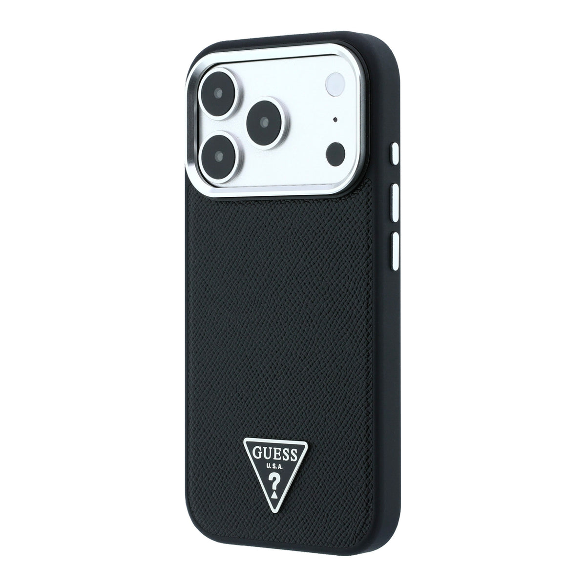Guess GUHMP18LPGSMTLSK Grained Triangle Logo MagSafe for iPhone 18 Pro / 17 Pro black