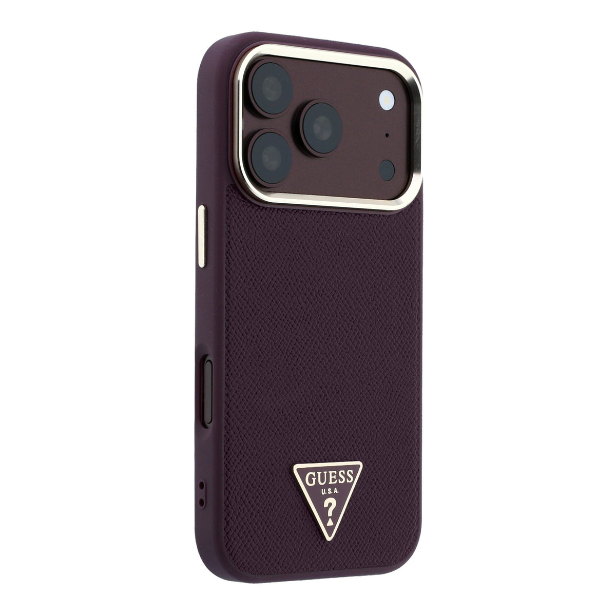 Guess GUHMP18LPGSMTLSU Grained Triangle Logo MagSafe for iPhone 18 Pro / 17 Pro burgundy