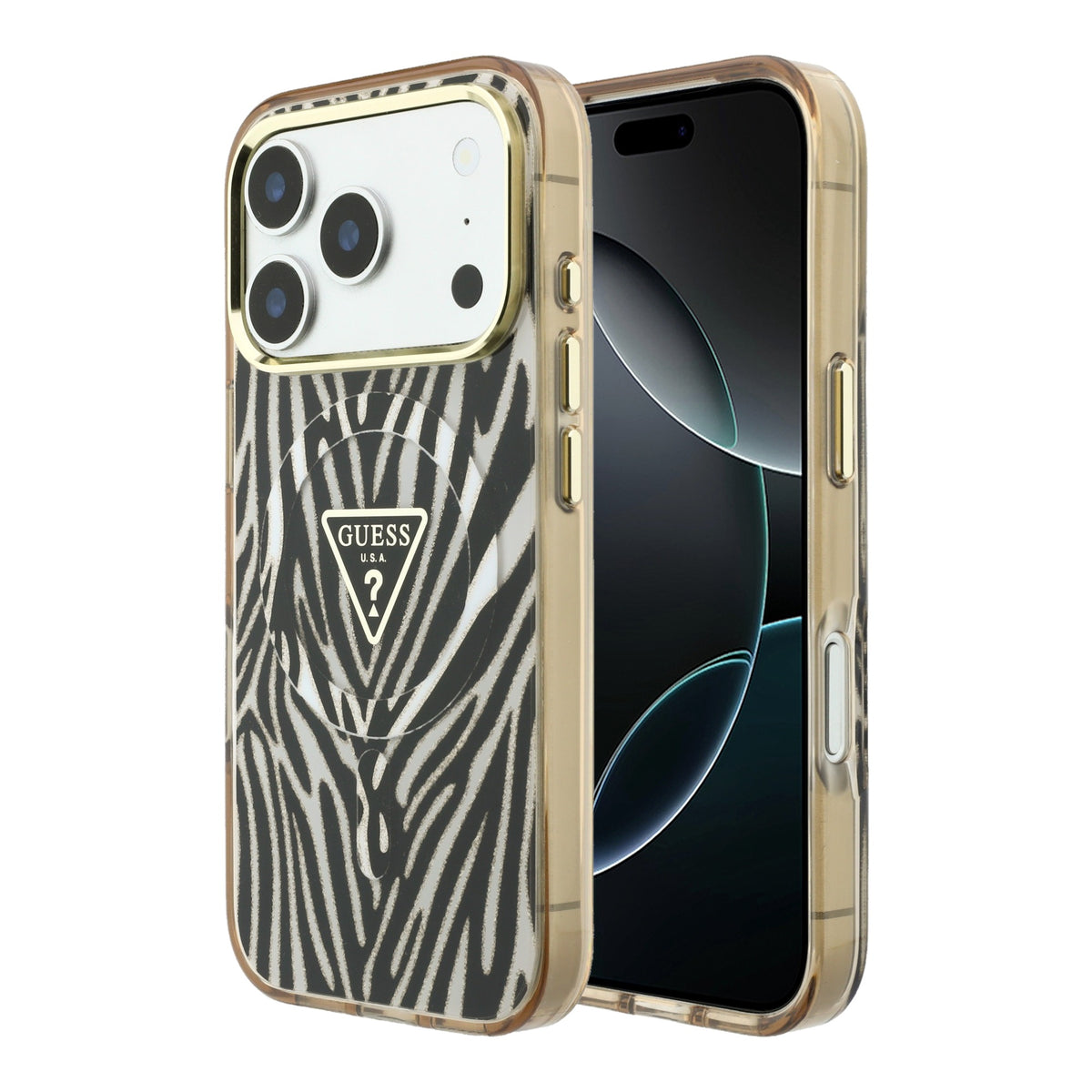 Guess GUHMP18X6HZPGTLD IML Zebra Glitter Triangle Logo MagSafe Case for iPhone 18 Pro Max / iPhone 17 Pro Max Gold