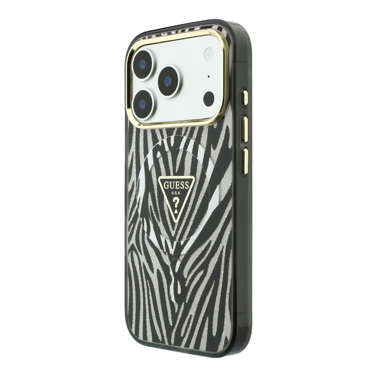 Guess GUHMP18L6HZPGTLS IML Zebra Glitter Triangle Logo MagSafe Case for iPhone 18 Pro / iPhone 17 Pro silver