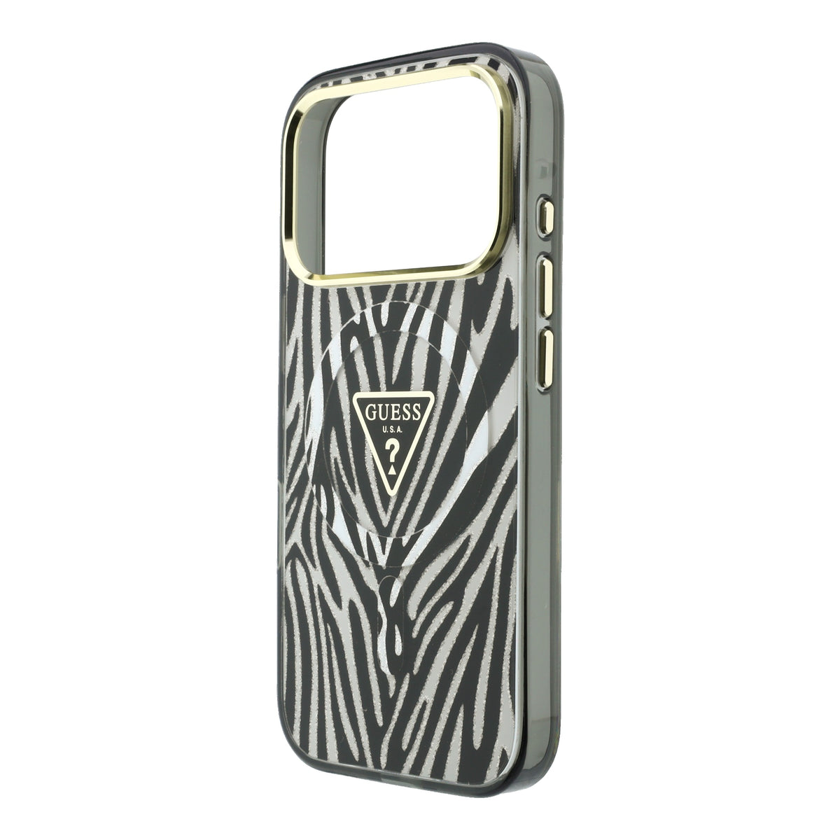 Guess GUHMP18L6HZPGTLS IML Zebra Glitter Triangle Logo MagSafe Case for iPhone 18 Pro / iPhone 17 Pro silver