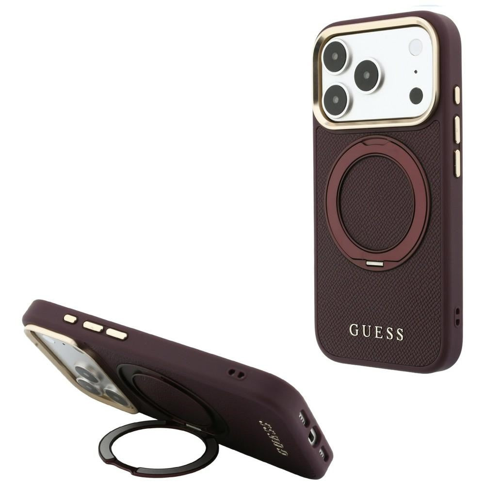 Guess Ring Stand 360 Grained Classic Logo MagSafe Case for iPhone 18 Pro Max / 17 Pro Max Burgundy