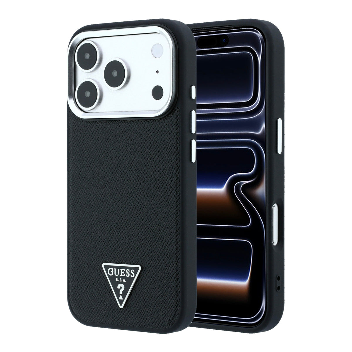 Guess GUHMP18XPGSMTLSK Grained Triangle Logo MagSafe case for iPhone 18 Pro Max / 17 Pro Max black