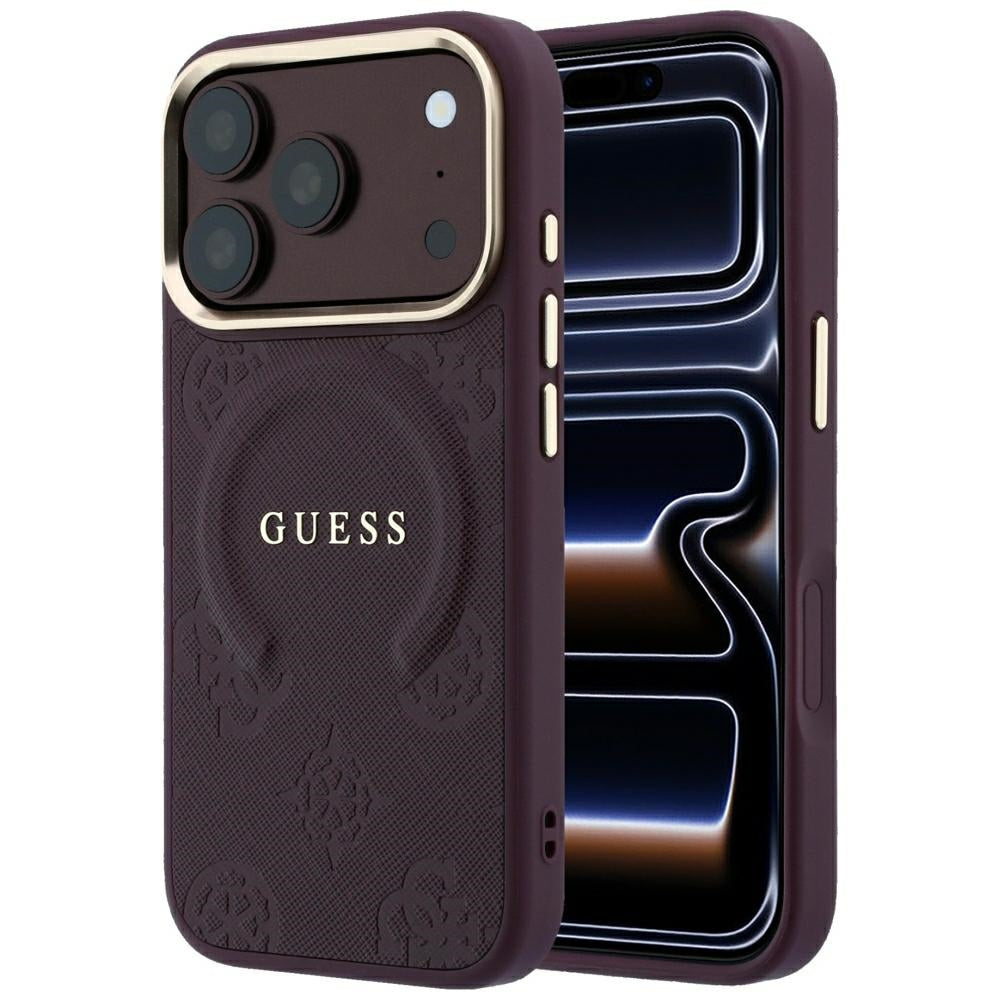Guess iPhone 18 Pro Max / 17 Pro Max Case Saffiano Peony & Ring MagSafe Burgundy