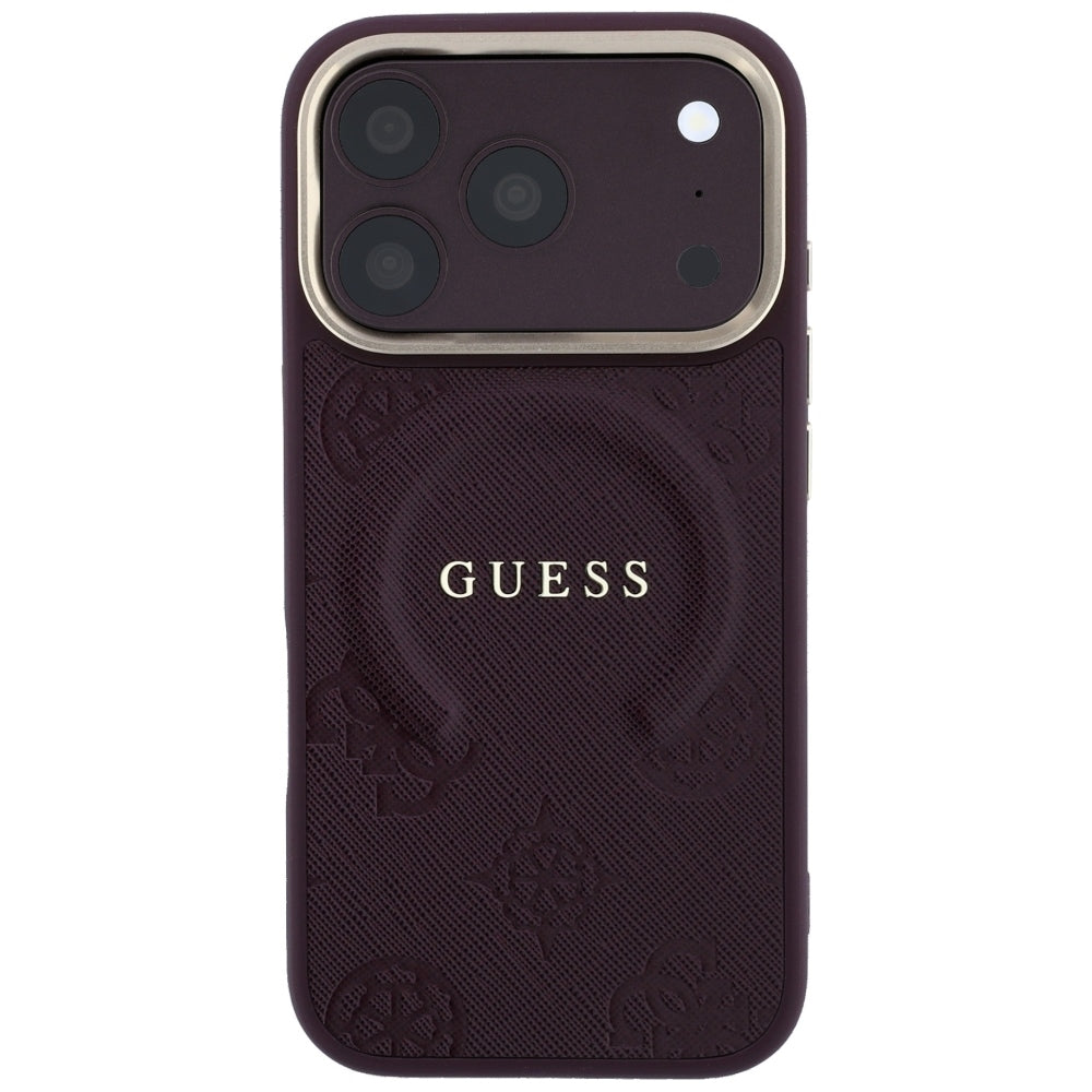 Guess iPhone 18 Pro Max / 17 Pro Max Case Saffiano Peony & Ring MagSafe Burgundy
