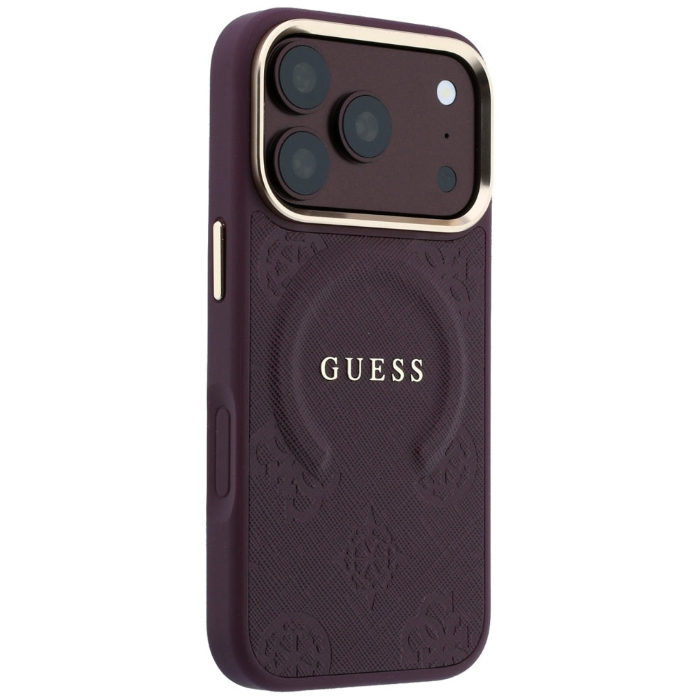 Guess iPhone 18 Pro Max / 17 Pro Max Case Saffiano Peony & Ring MagSafe Burgundy