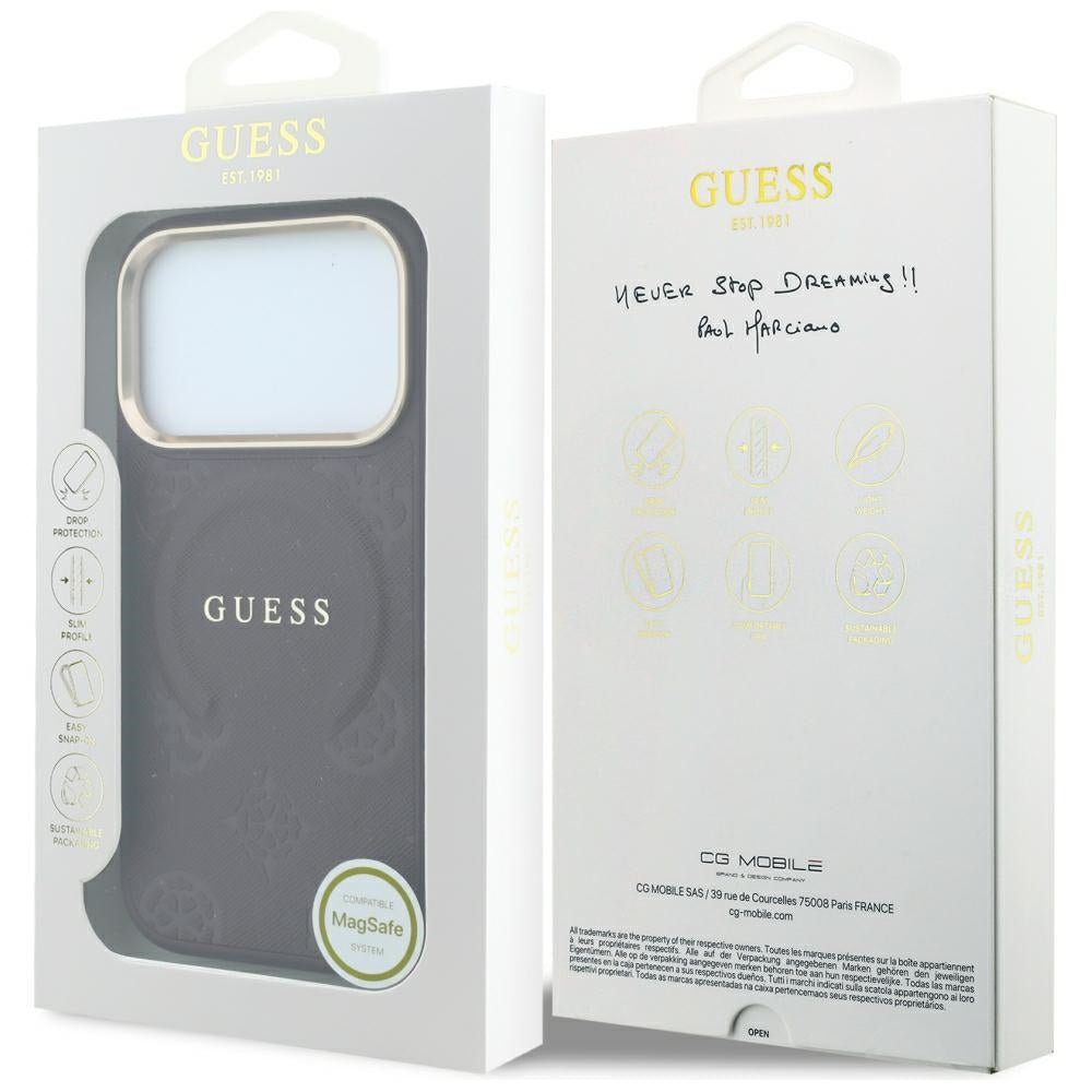 Guess iPhone 18 Pro Max / 17 Pro Max Case Saffiano Peony & Ring MagSafe Burgundy