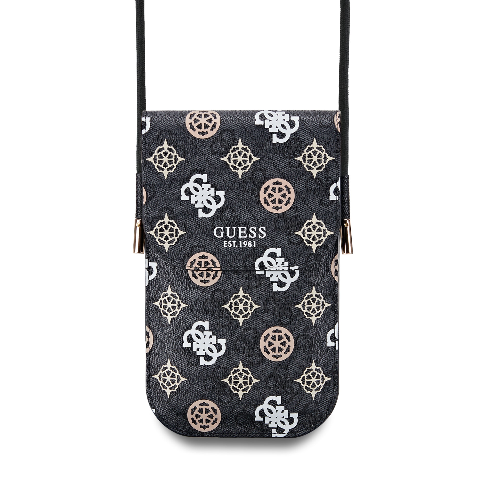 GUESS WALLET MULTICOLOR PRINT PEONY ON 4G W/CORD BLACK