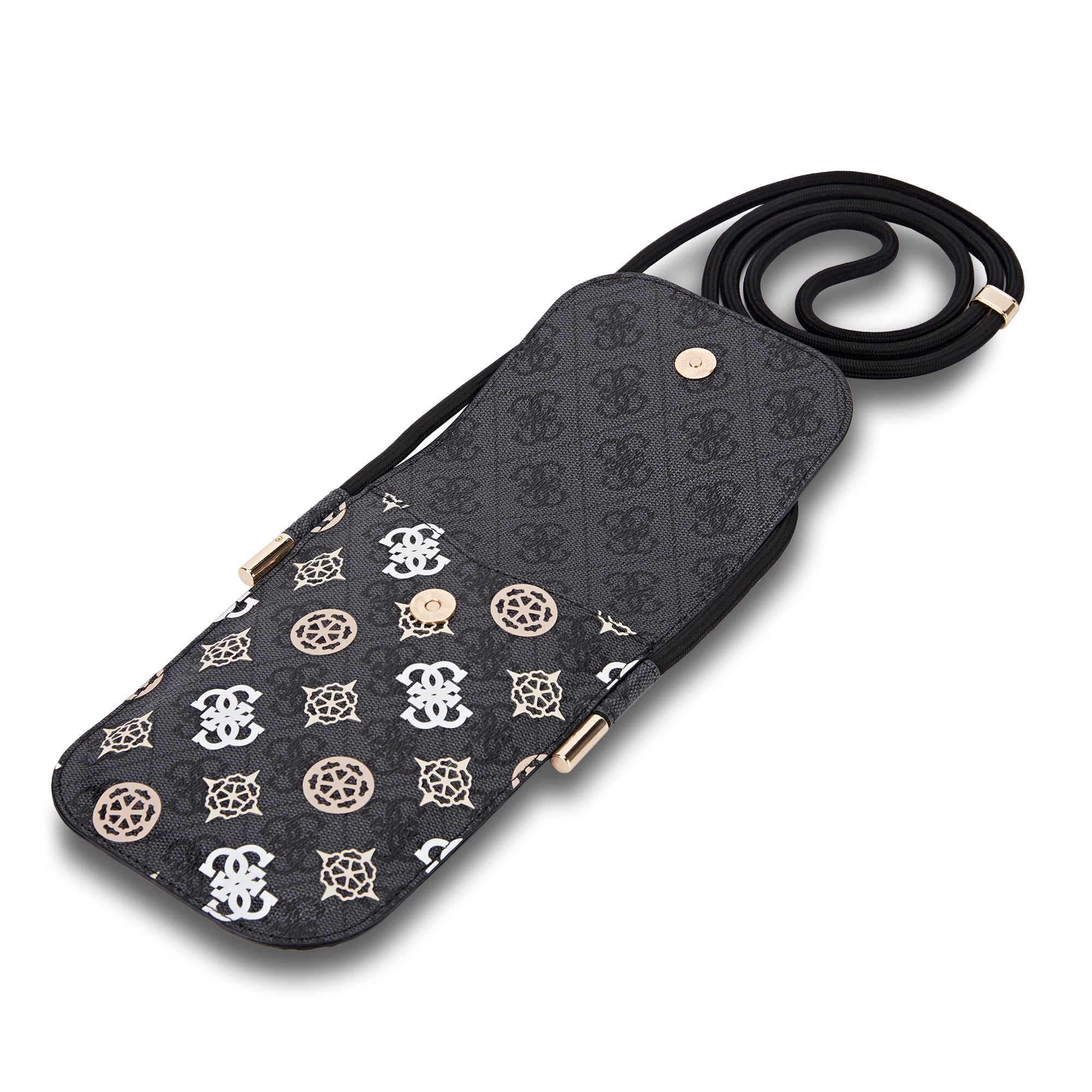 GUESS WALLET MULTICOLOR PRINT PEONY ON 4G W/CORD BLACK