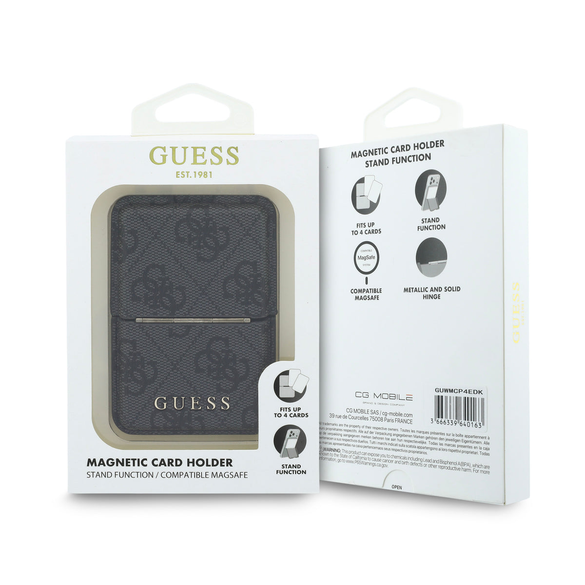 GUESS Card Holder 4 Cards 4G PU MagSafe and Stand Classic Logo Black
