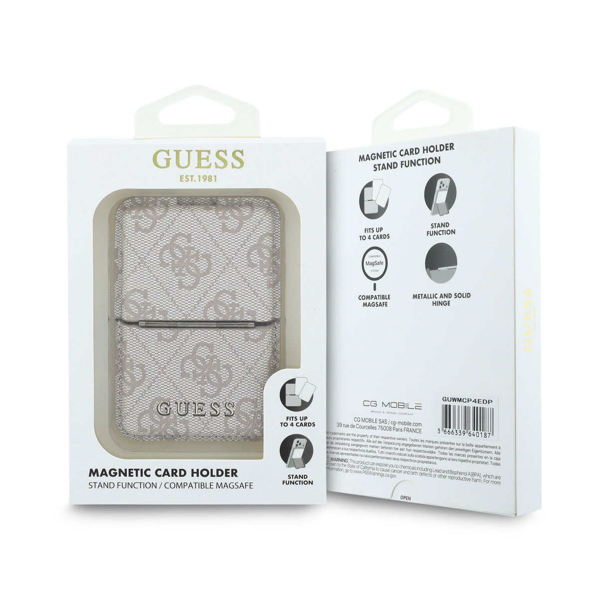 GUESS Card Holder 4 Cards 4G PU MagSafe and Stand Classic Logo Pink