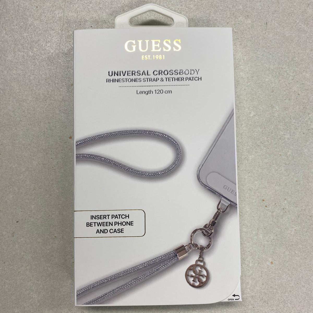 Guess Universal Crossbody Rhinestones Strap With Charm Silver 120 cm