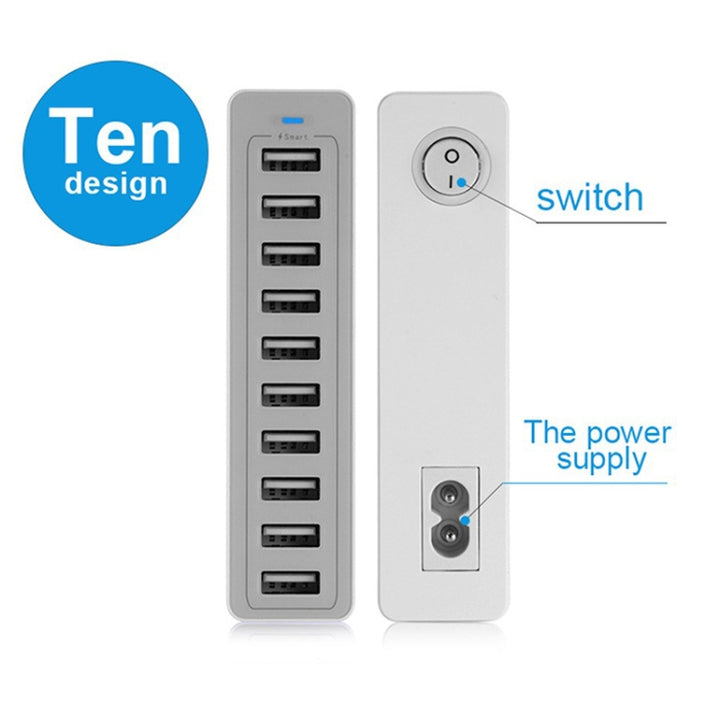 XBX09L 50W 5V 2.4A 10 USB Ports Fast Charger Travel Charger, US Plug