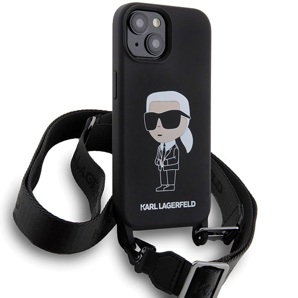Karl Lagerfeld KLHCP15SSCBSKNK iPhone 15 hardcase czarny/black Crossbody Silicone Ikonik