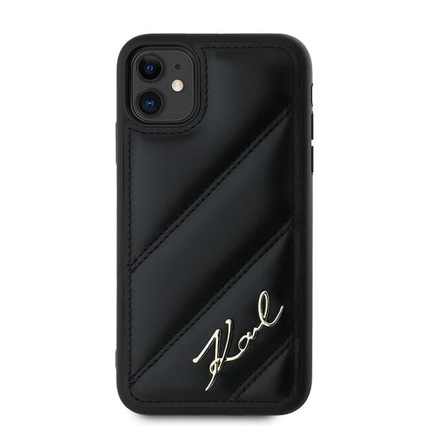 Karl Lagerfeld KLHCN61PQDSMGK iPhone 11 / Xr black hardcase Diagonal Quilted Script