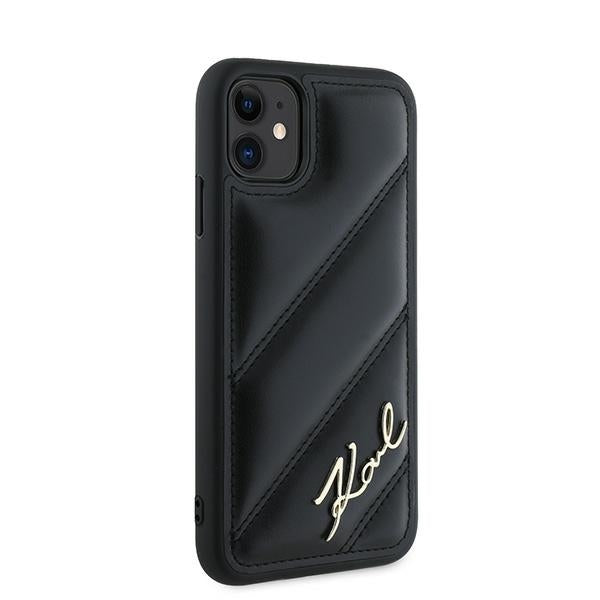 Karl Lagerfeld KLHCN61PQDSMGK iPhone 11 / Xr black hardcase Diagonal Quilted Script