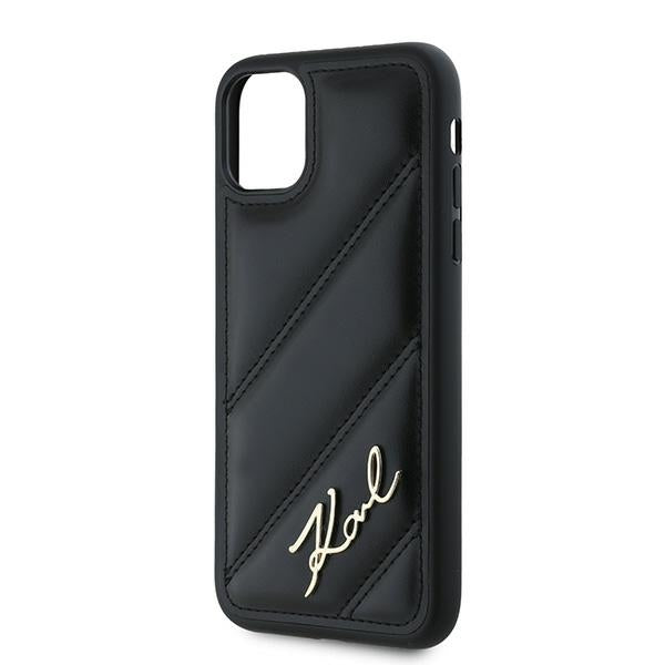 Karl Lagerfeld KLHCN61PQDSMGK iPhone 11 / Xr black hardcase Diagonal Quilted Script