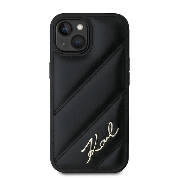 Karl Lagerfeld KLHCP13MPQDSMGK iPhone 13 black hardcase Diagonal Quilted Script