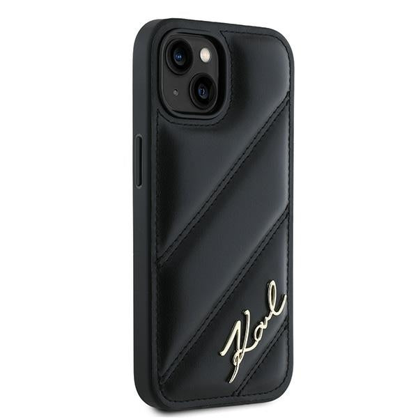 Karl Lagerfeld KLHCP13MPQDSMGK iPhone 13 black hardcase Diagonal Quilted Script