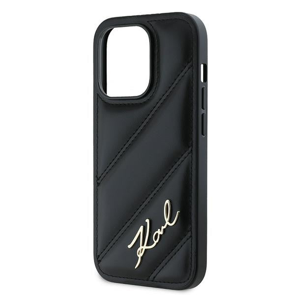 Karl Lagerfeld KLHCP13LPQDSMGK iPhone 13 Pro / 13 black hardcase Diagonal Quilted Script