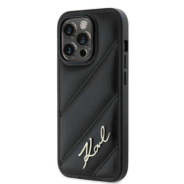 Karl Lagerfeld KLHCP13XPQDSMGK iPhone 13 Pro Max black hardcase Diagonal Quilted Script