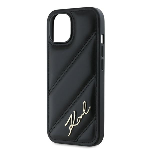 Karl Lagerfeld KLHCP14SPQDSMGK iPhone 14 / 15 / 13 black hardcase Diagonal Quilted Script