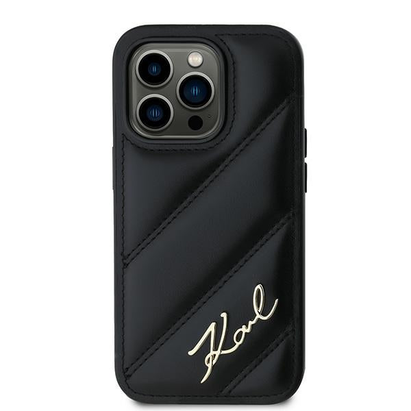 Karl Lagerfeld KLHCP14XPQDSMGK iPhone 14 Pro Max black hardcase Diagonal Quilted Script