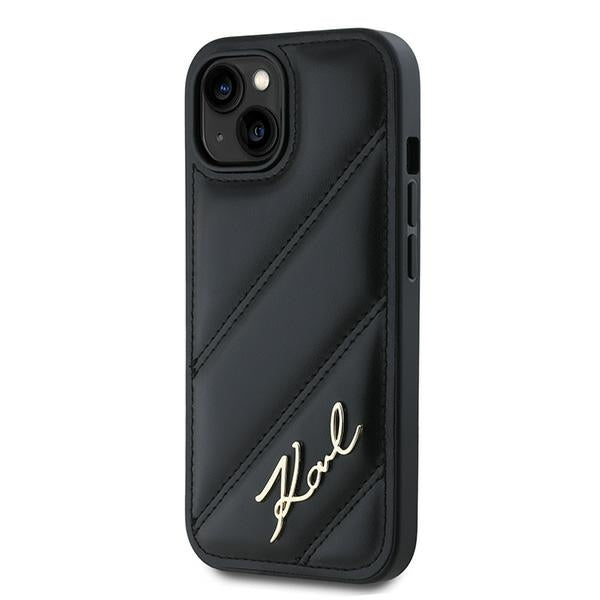 Karl Lagerfeld KLHCP15SPQDSMGK iPhone 15 / 14 / 13 black hardcase Diagonal Quilted Script