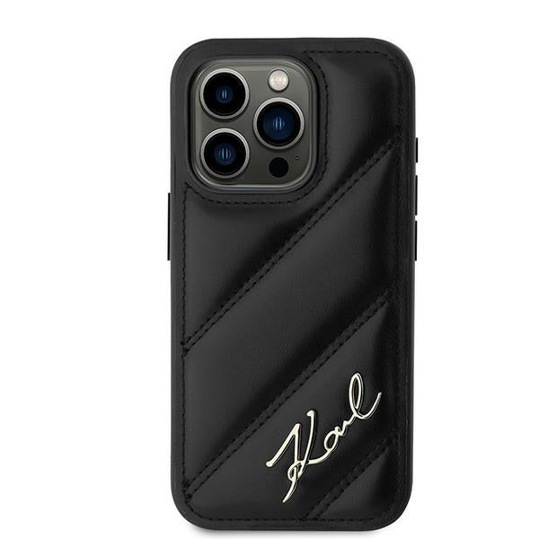 Karl Lagerfeld KLHCP15LPQDSMGK iPhone 15 Pro black hardcase Diagonal Quilted Script