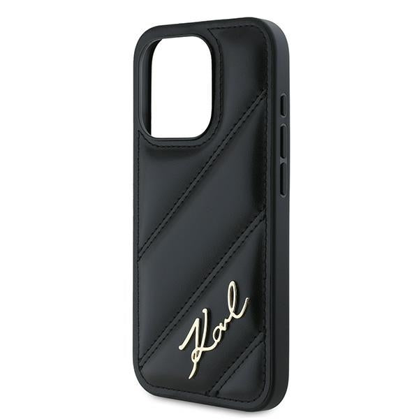 Karl Lagerfeld KLHCP15LPQDSMGK iPhone 15 Pro black hardcase Diagonal Quilted Script