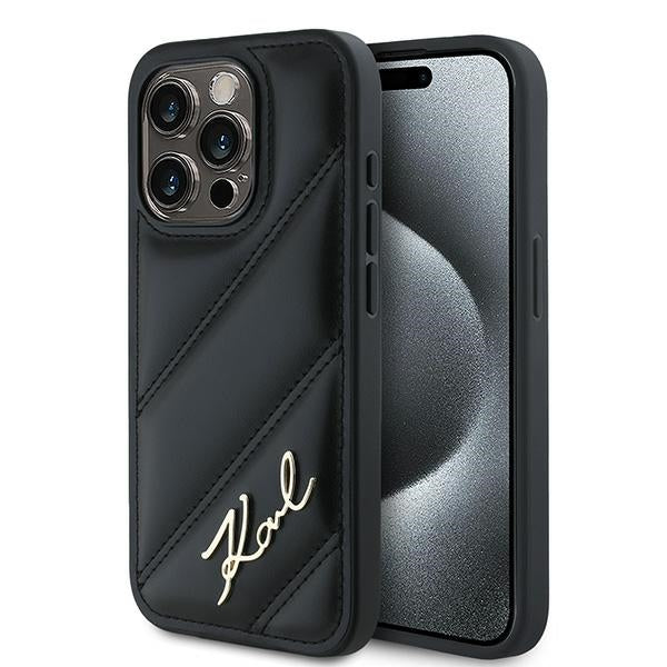 Karl Lagerfeld KLHCP15XPQDSMGK iPhone 15 Pro Max black hardcase Diagonal Quilted Script