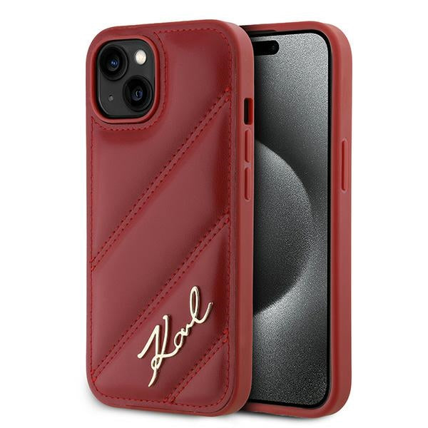 Karl Lagerfeld KLHCP15SPQDSMGR iPhone 15 / 14 / 13 red hardcase Diagonal Quilted Script