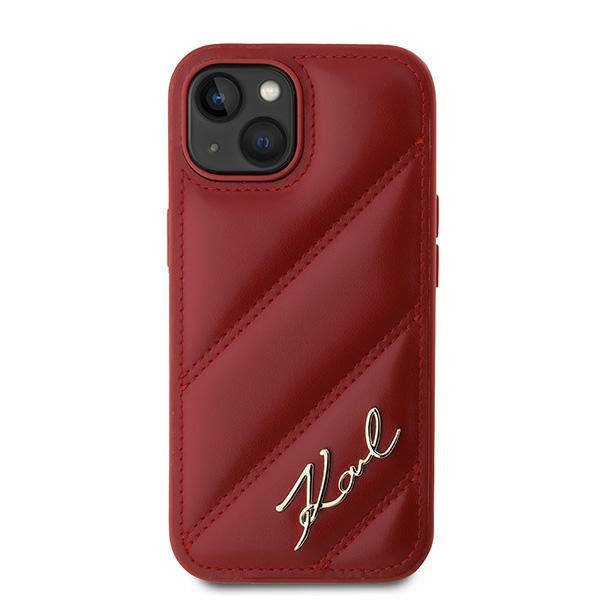 Karl Lagerfeld KLHCP15SPQDSMGR iPhone 15 / 14 / 13 red hardcase Diagonal Quilted Script