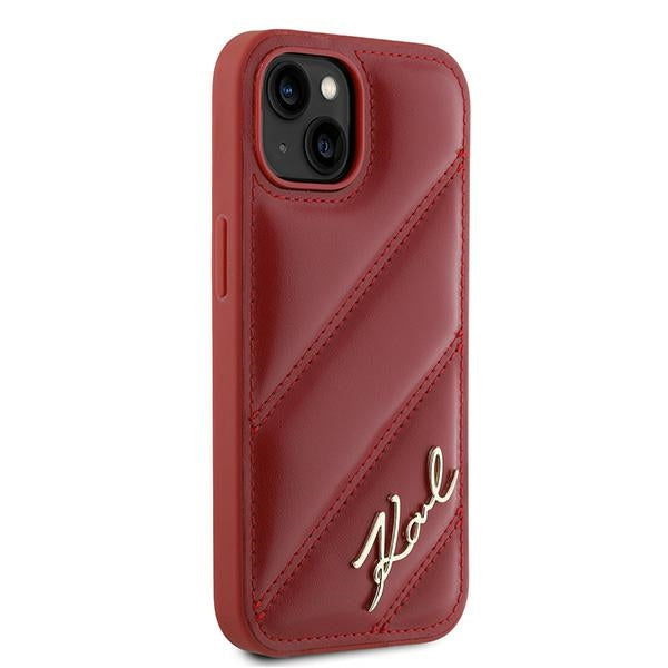 Karl Lagerfeld KLHCP15SPQDSMGR iPhone 15 / 14 / 13 red hardcase Diagonal Quilted Script