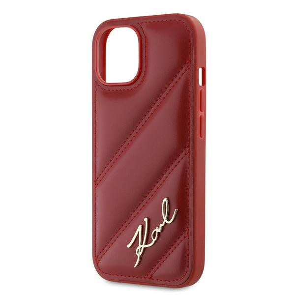 Karl Lagerfeld KLHCP15SPQDSMGR iPhone 15 / 14 / 13 red hardcase Diagonal Quilted Script